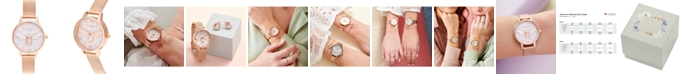 Olivia Burton Women's Lucky Bee Rose Gold-Tone Stainless Steel Mesh Bracelet Watch 30mm